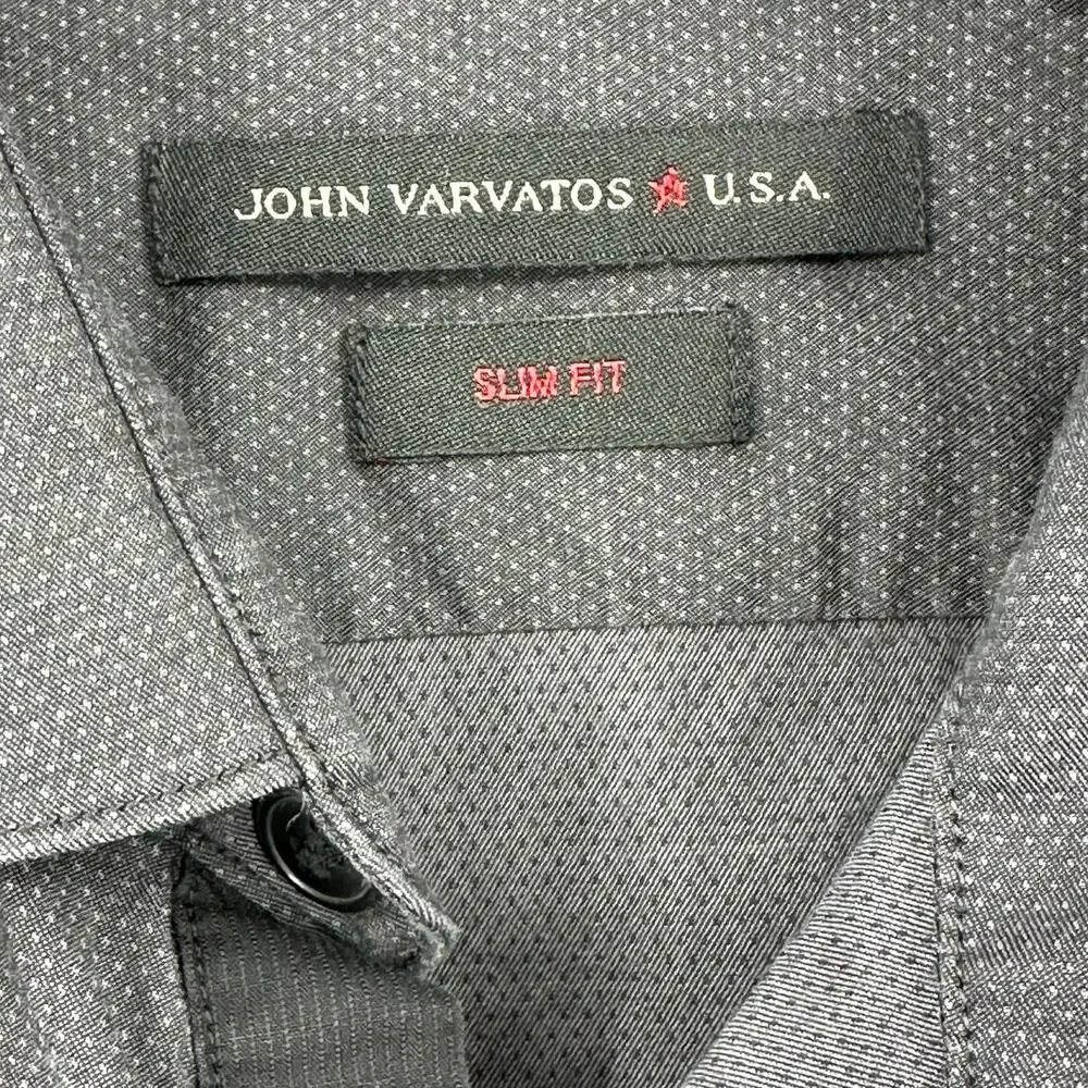 John Varvatos Shirt Mens 16 32 33 Charcoal Gray Slim Fit Button Up Casual Preppy